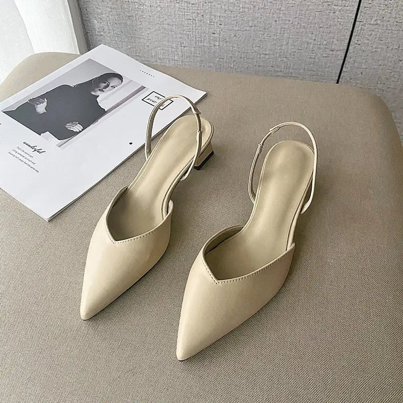 Pointed-Toe Slingback Block-Heel Pumps