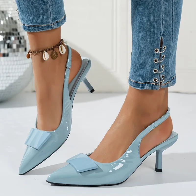 Pointed-Toe Slingback Heels with Vamp Band