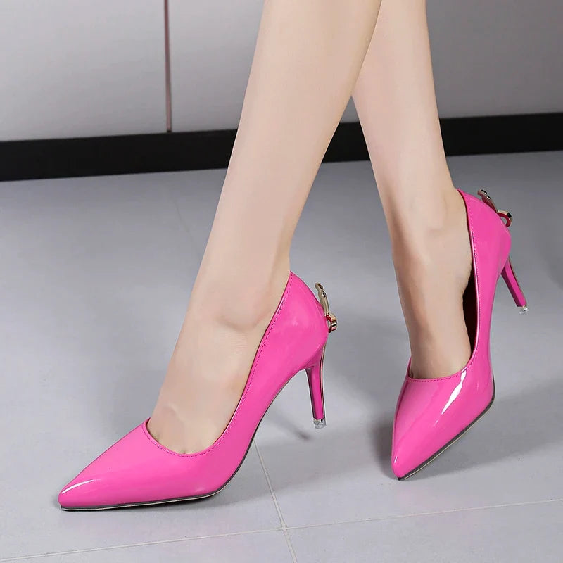 Glossy Sword-Heel Pointed Toe Pumps