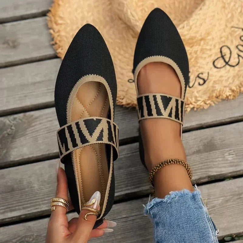 Pointed-Toe Stretch-Strap Ballet Flats