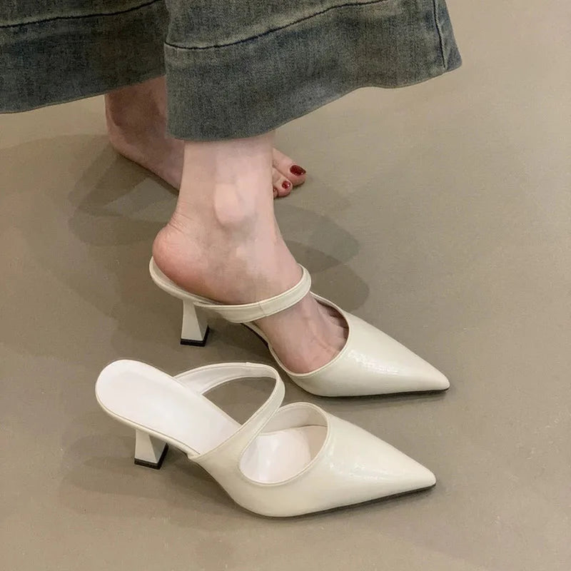 Pointed Toe Instep Strap Mules