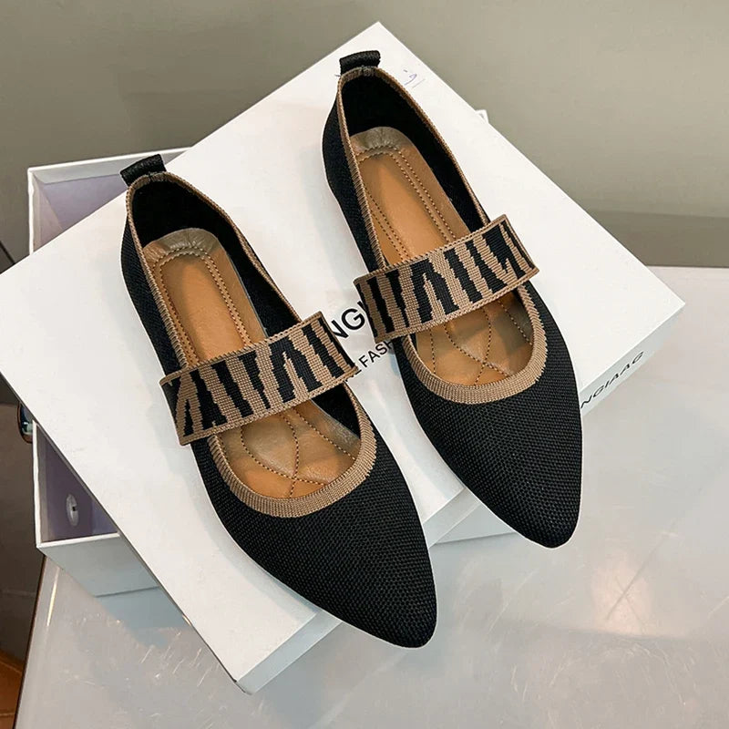 Pointed-Toe Stretch-Strap Ballet Flats