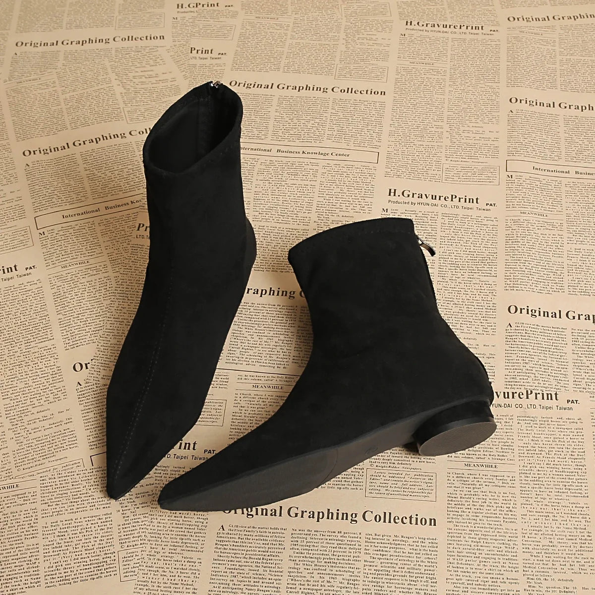 Pointed-Toe Faux Suede Ankle Boots