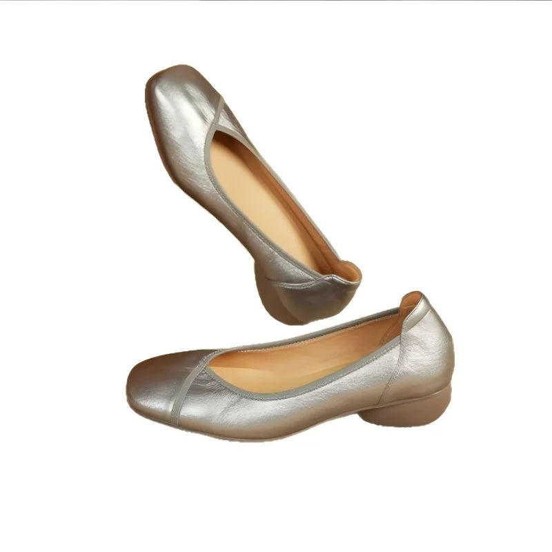 Square Toe Low Block Heel Pumps