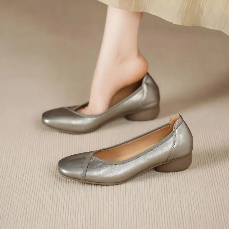Square Toe Low Block Heel Pumps