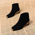 Square Toe Metal Trim Ankle Boots