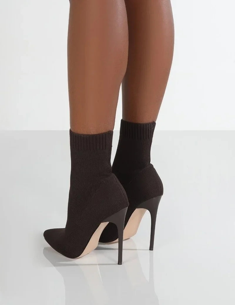 Pointed Toe Knit Sock Boots