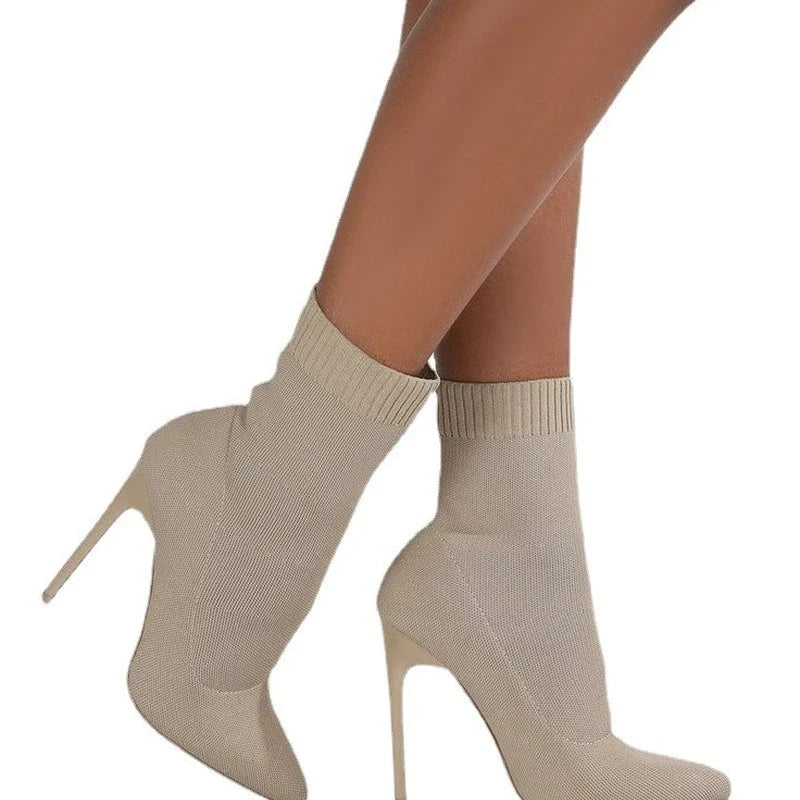 Pointed Toe Knit Sock Boots