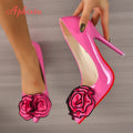 Rose Appliqué Stiletto Pumps