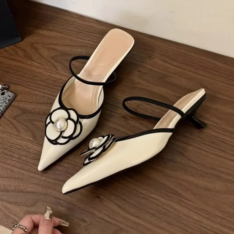 Floral Pearl Pointed Mules