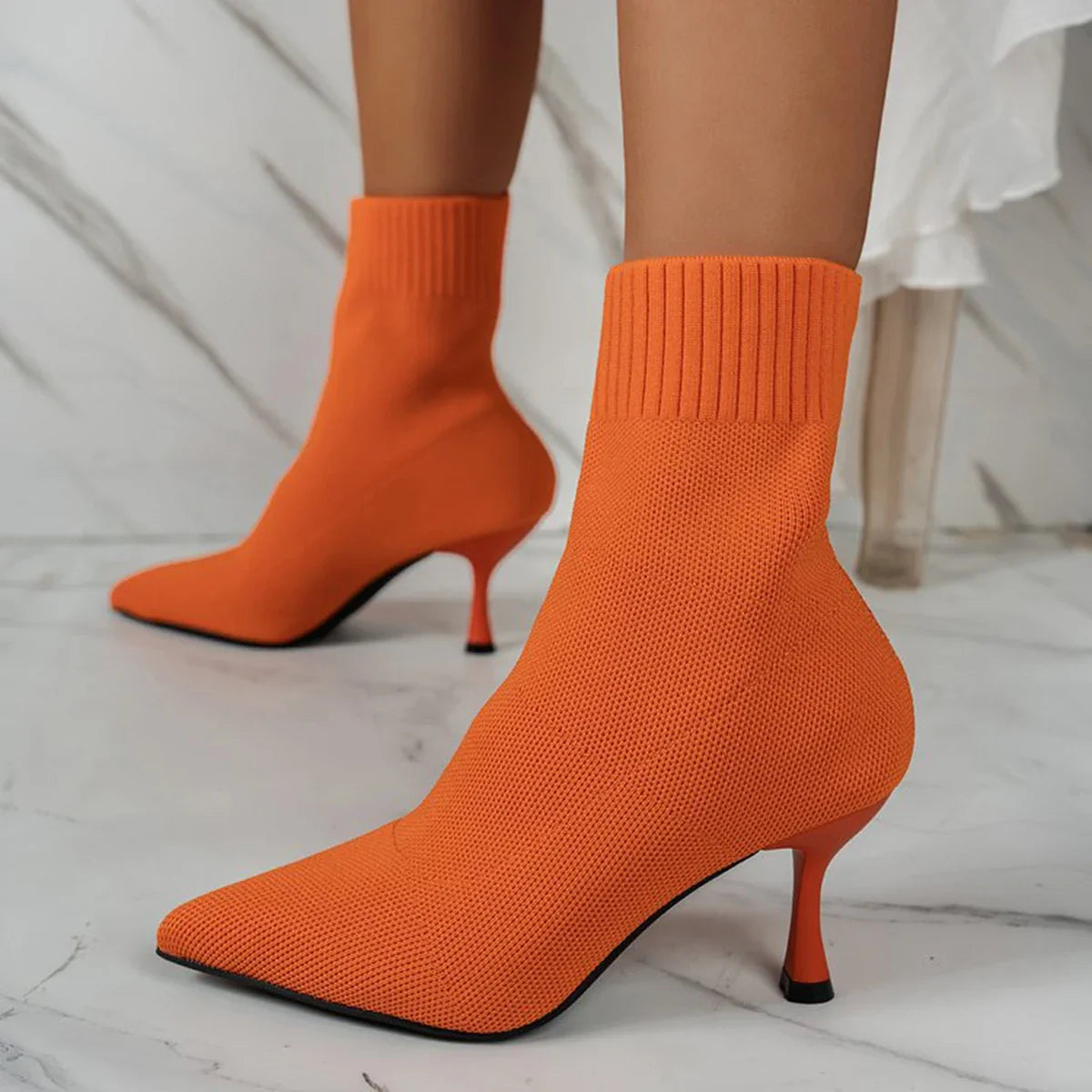 Pointed-Toe Stretch Sock Boots