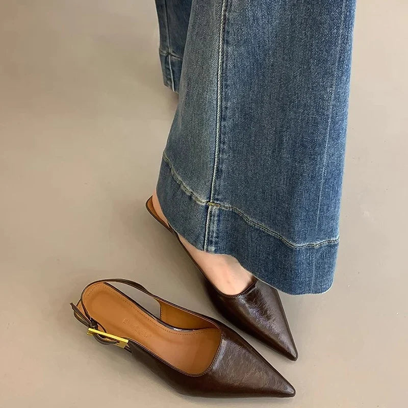 Glossy Pointed-Toe Slingback Heels