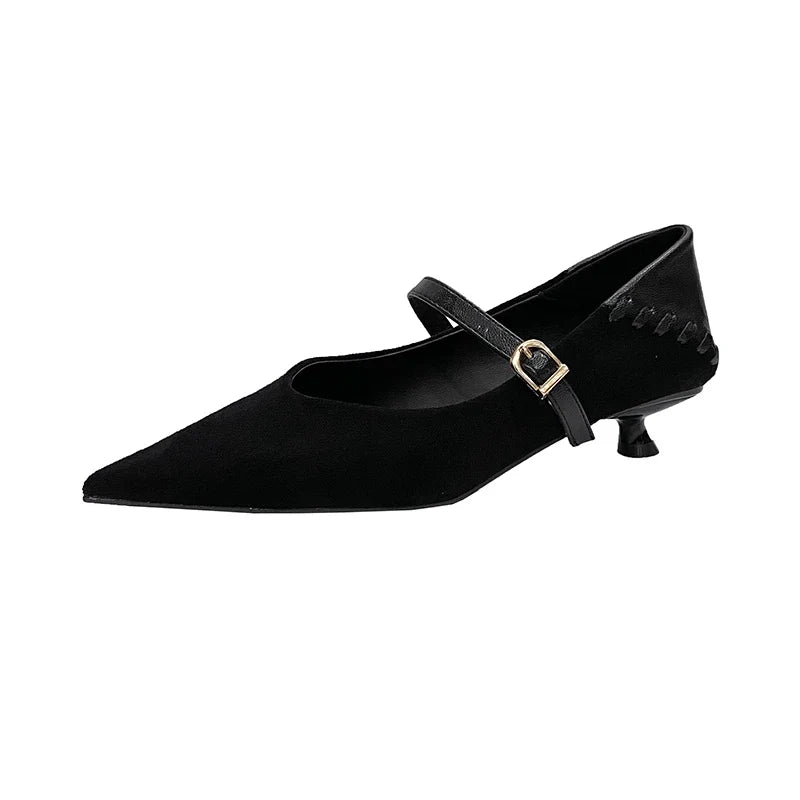 Pointed-Toe Mary Jane Kitten Heel Pumps