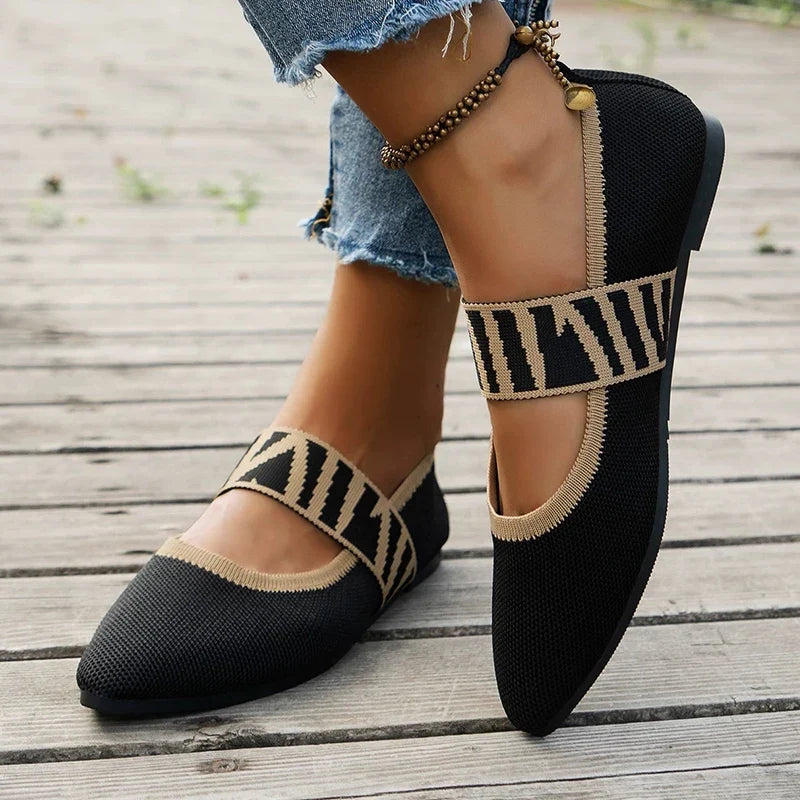Pointed-Toe Stretch-Strap Ballet Flats