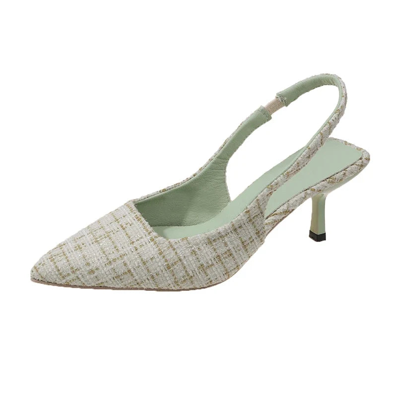 Textured Pointed-Toe Slingback Heels