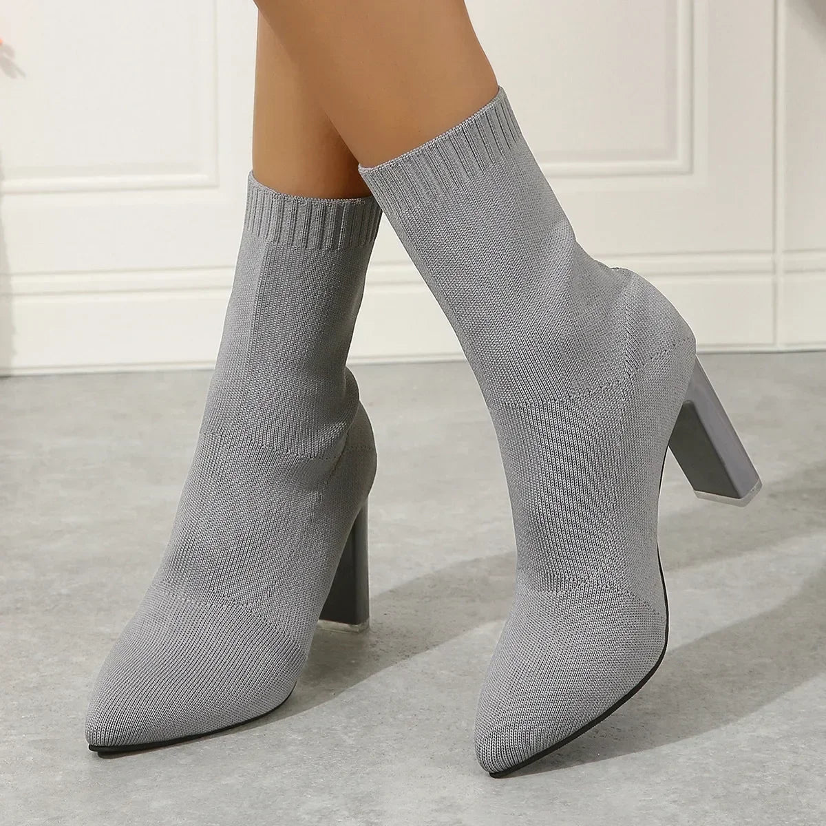 Pointed Toe Sock Ankle Boots