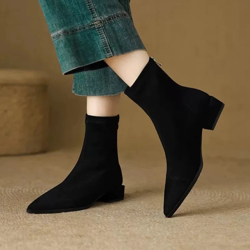 Pointed Toe Faux Suede Ankle Boots