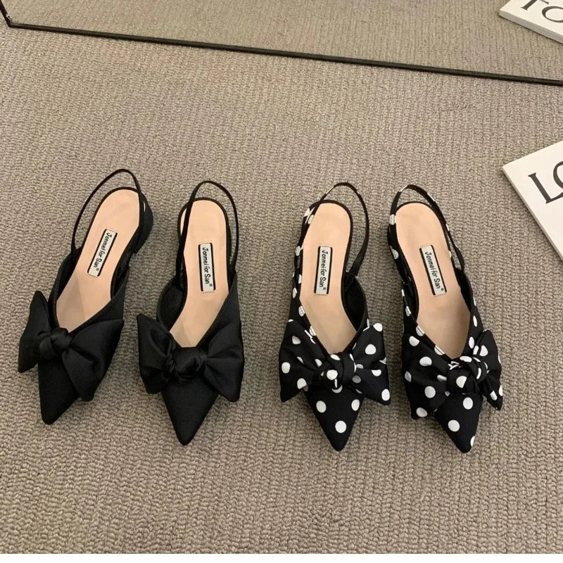Bow Pointed-Toe Slingback Heels