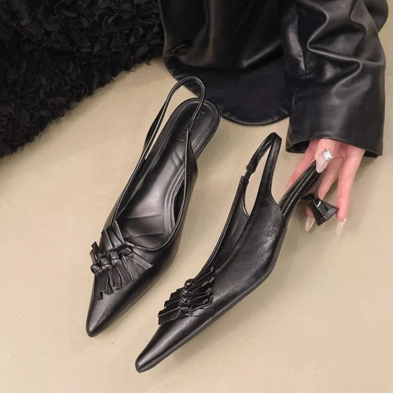 Pointed-Toe Bow Slingback Heels