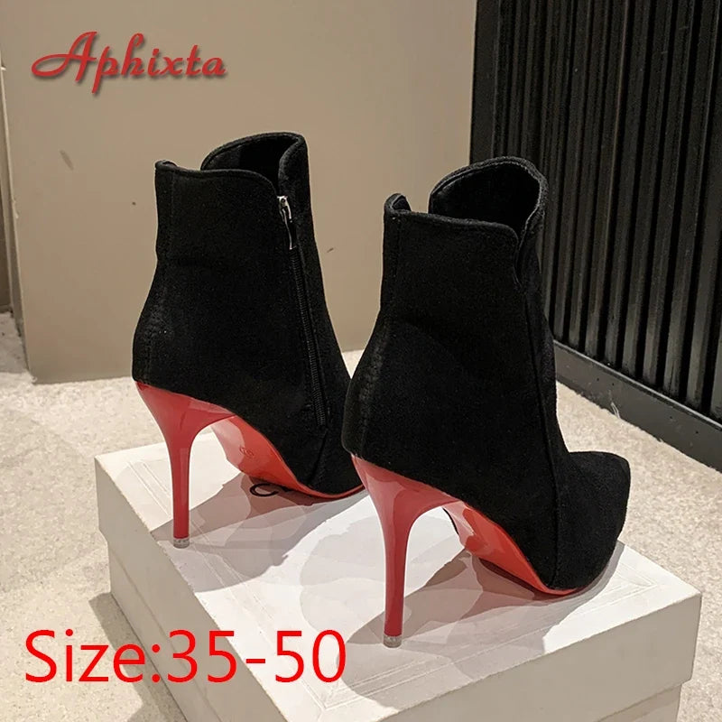 Pointed-Toe Contrast Heel Ankle Boots