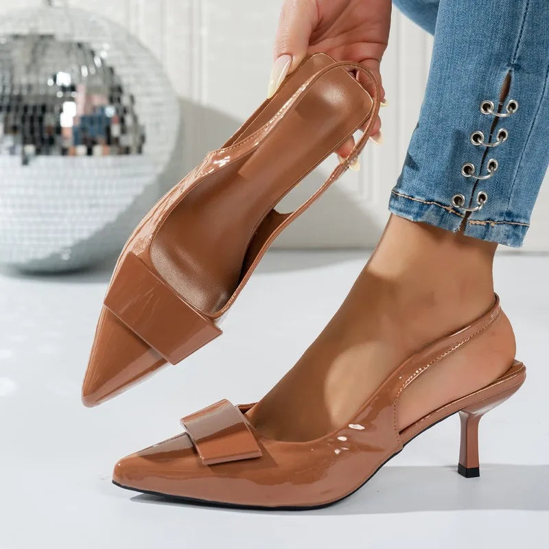 Pointed-Toe Slingback Heels with Vamp Band