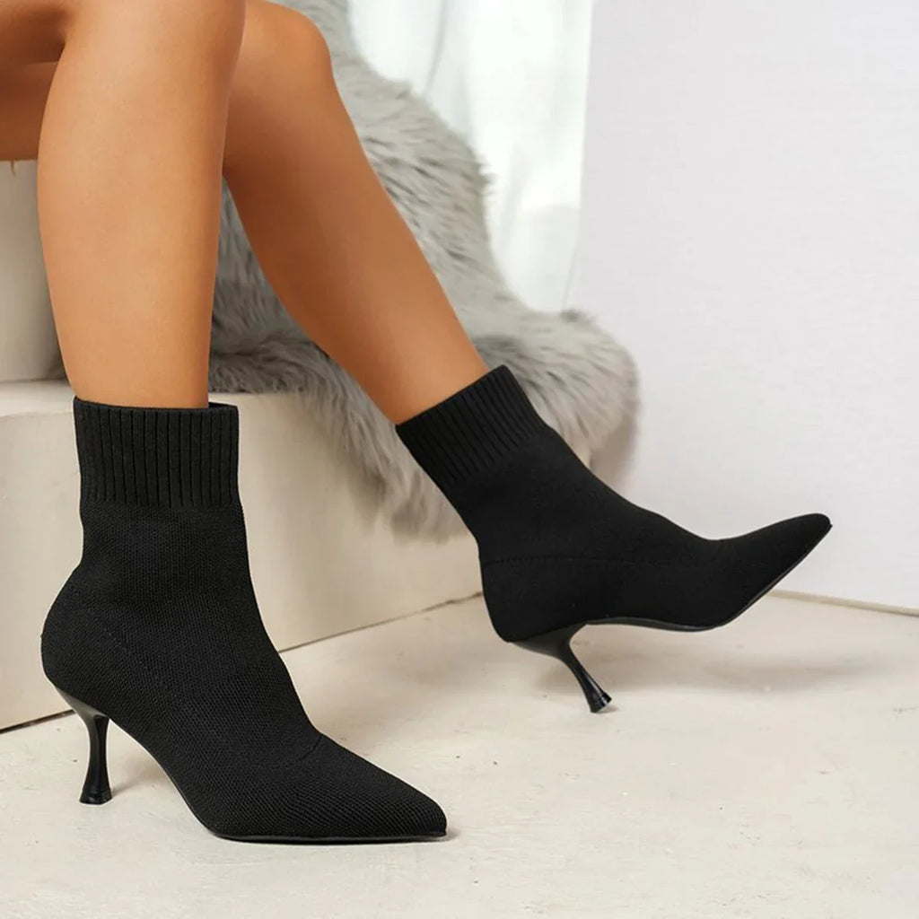 Pointed-Toe Stretch Sock Boots
