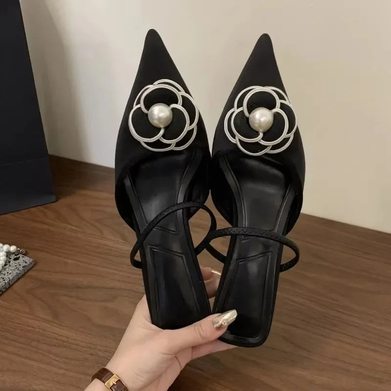 Floral Pearl Pointed Mules