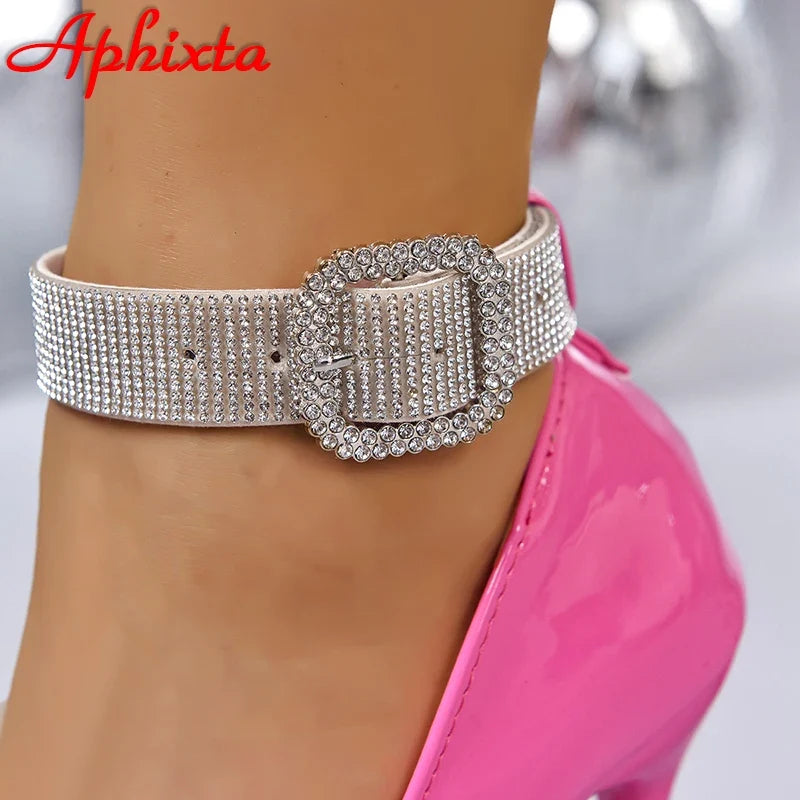 Rhinestone Ankle Strap Stiletto Pumps