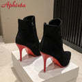Pointed-Toe Contrast Heel Ankle Boots