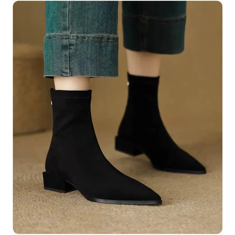 Pointed Toe Faux Suede Ankle Boots