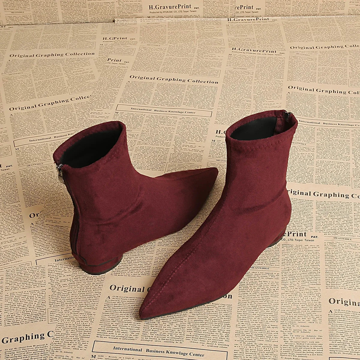 Pointed-Toe Faux Suede Ankle Boots