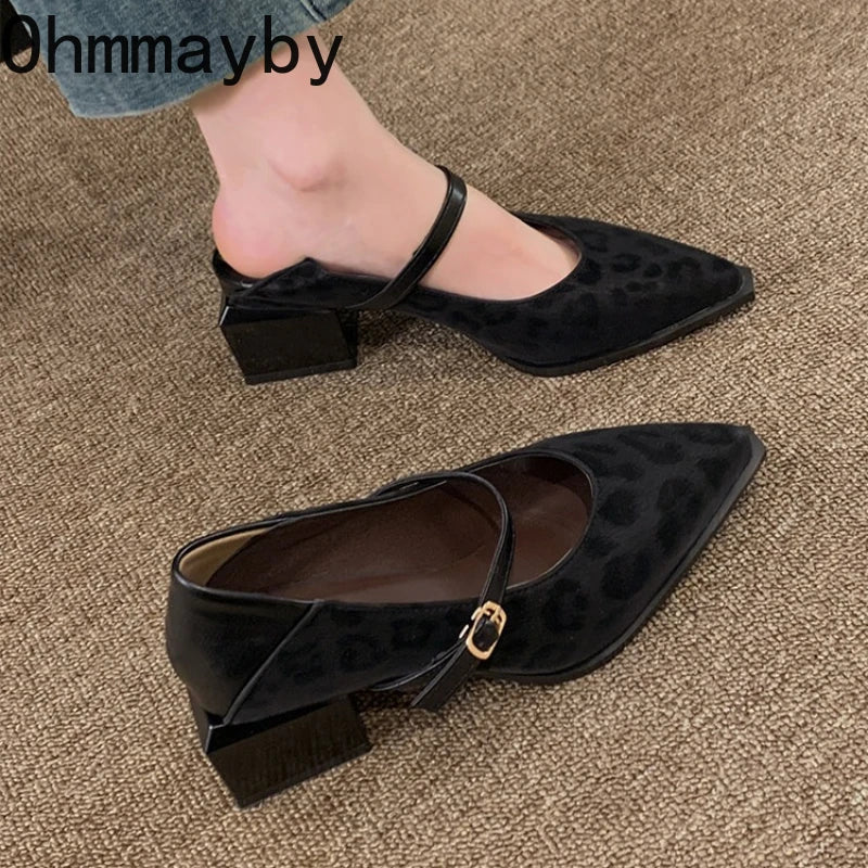 Leopard Print Pointed Toe Mary Jane Pumps
