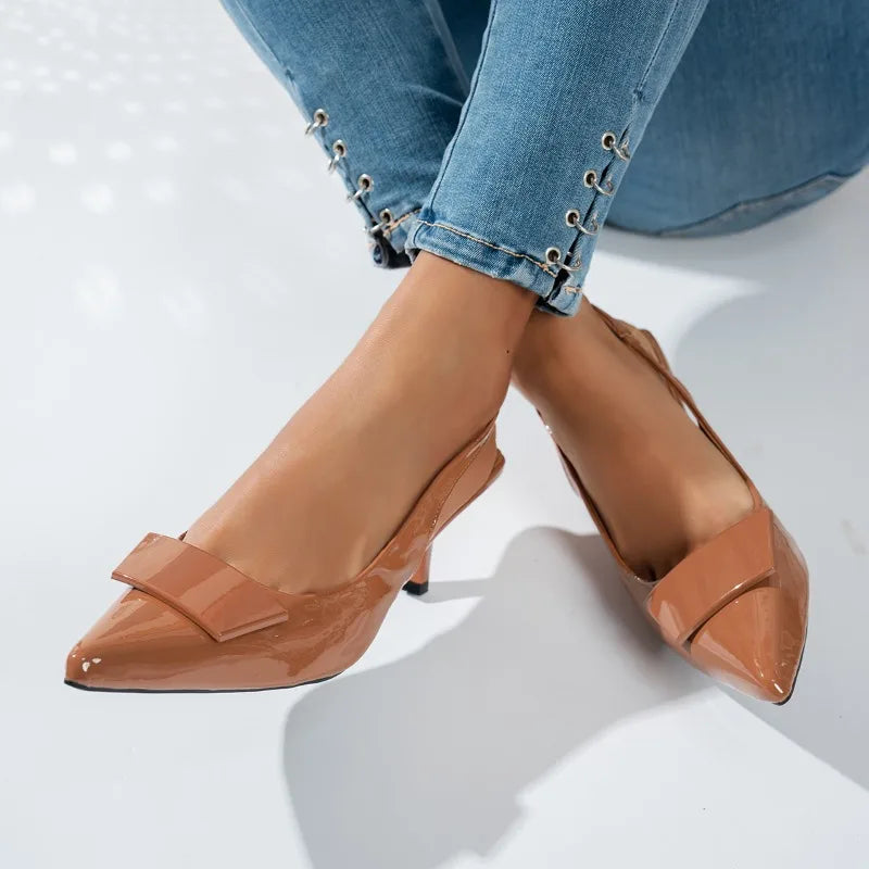 Pointed-Toe Slingback Heels with Vamp Band