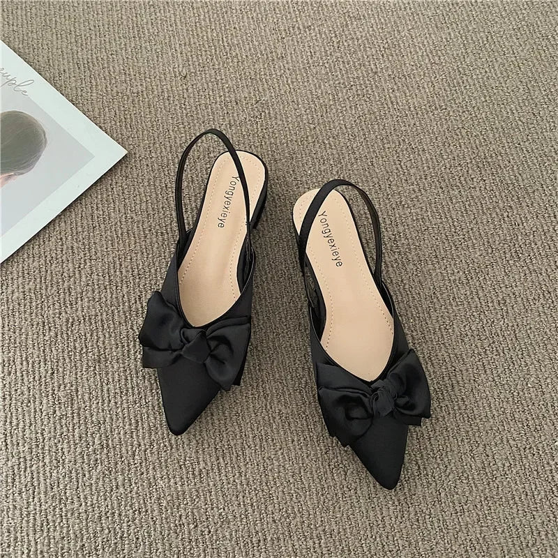 Bow Pointed-Toe Slingback Heels