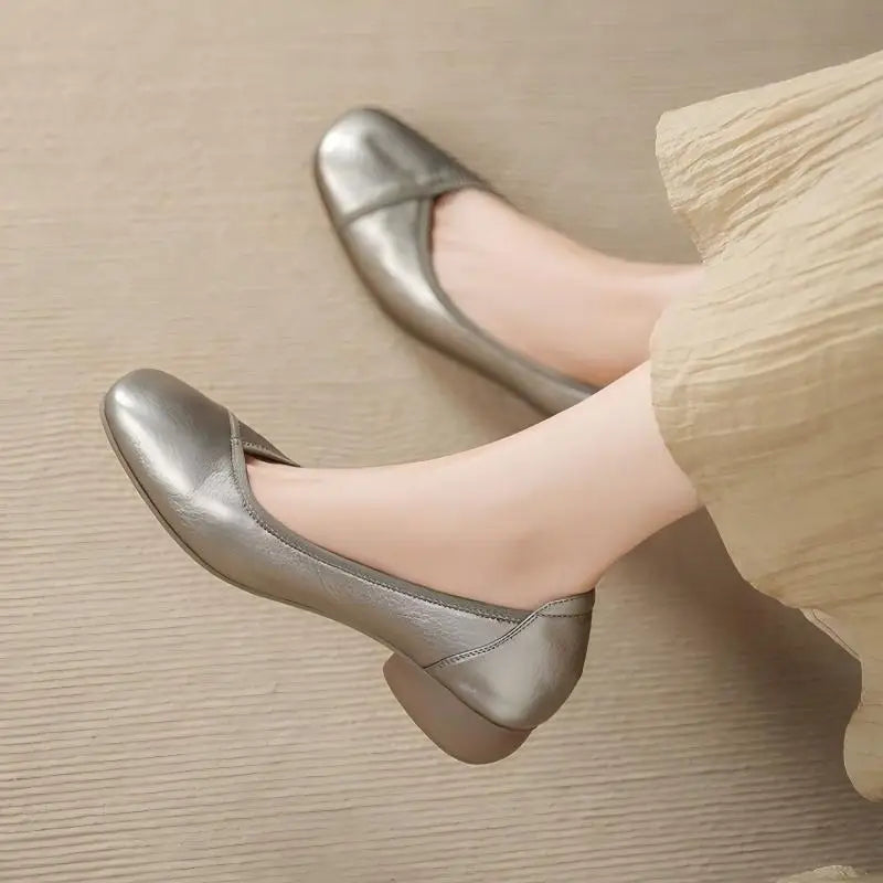 Square Toe Low Block Heel Pumps