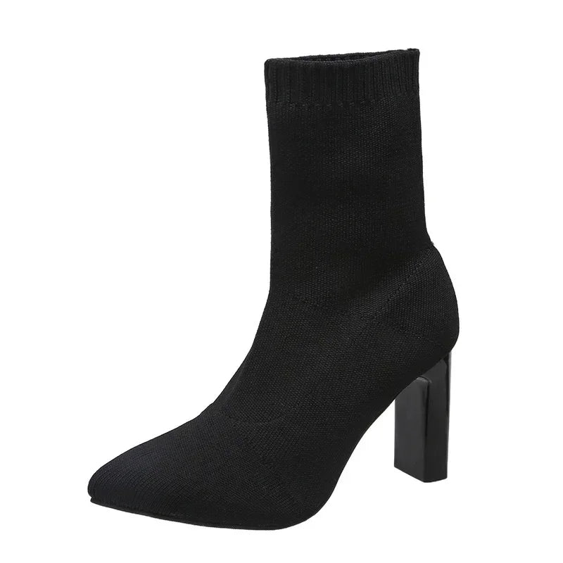 Pointed Toe Sock Ankle Boots