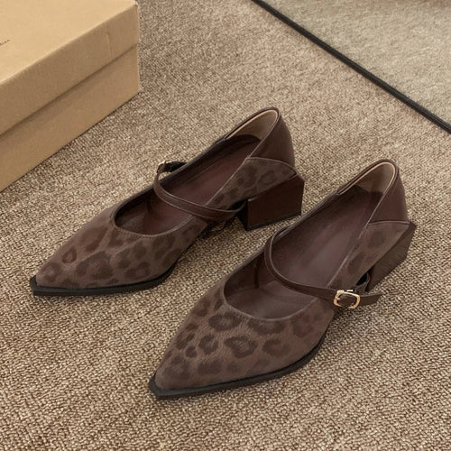 Leopard Print Pointed Toe Mary Jane Pumps