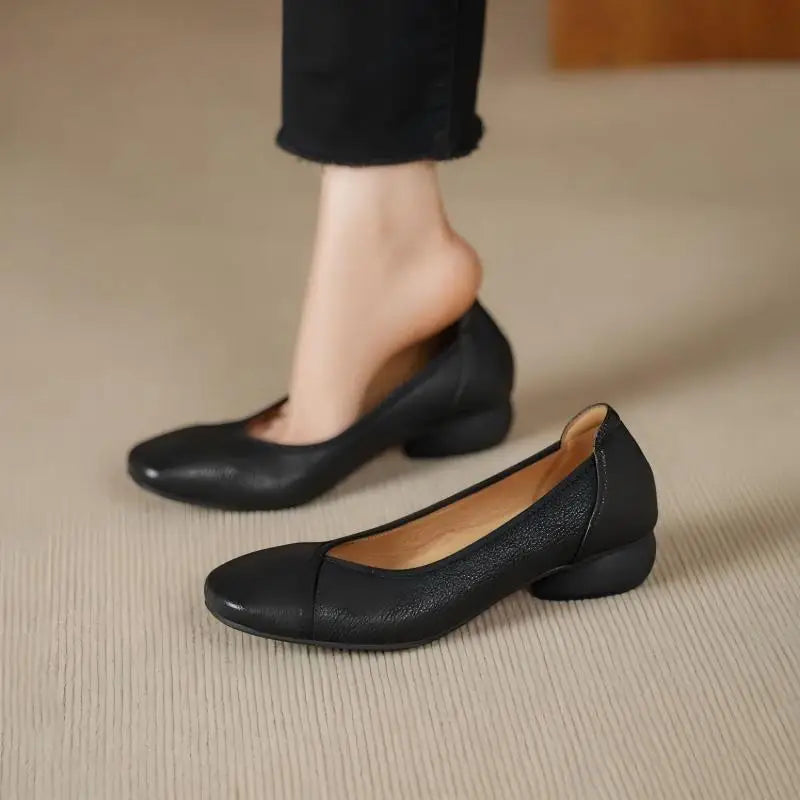 Square Toe Low Block Heel Pumps