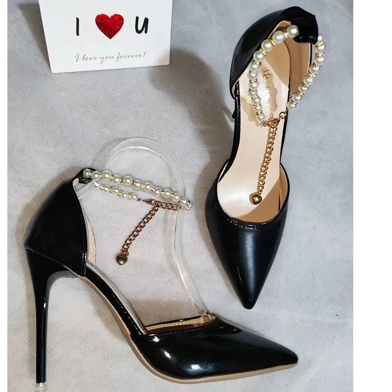 Pearl Chain Stiletto Pumps