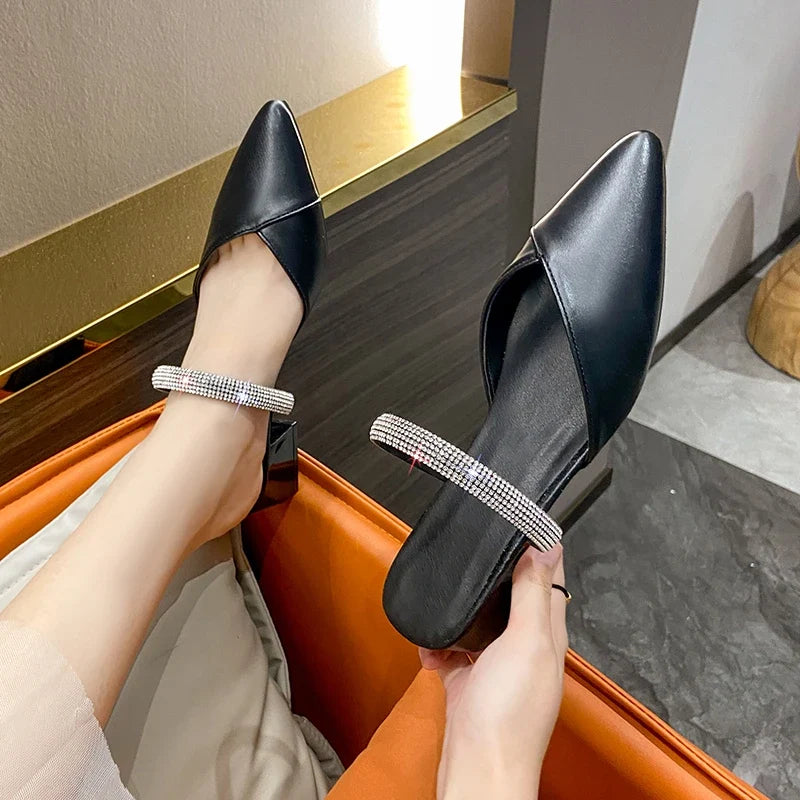 Rhinestone Pointed-Toe Mule Heels