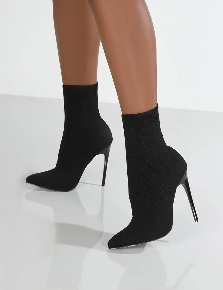 Pointed Toe Knit Sock Boots