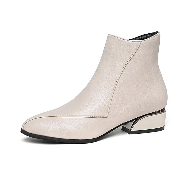 Metallic Heel Pointed-Toe Ankle Boots