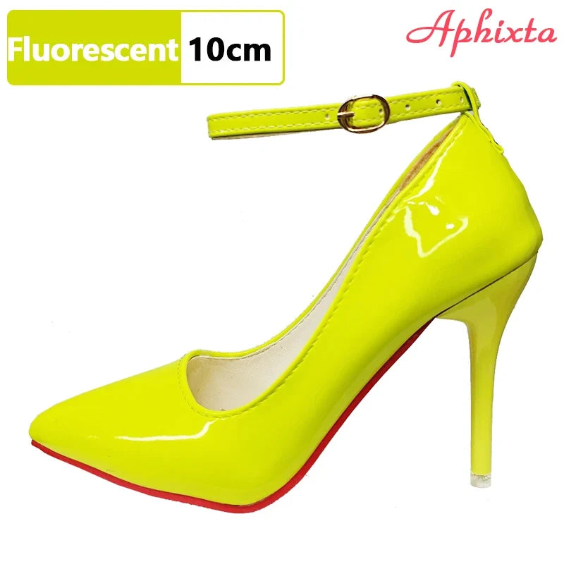 Patent Pointed-Toe Ankle Strap Stiletto Pumps