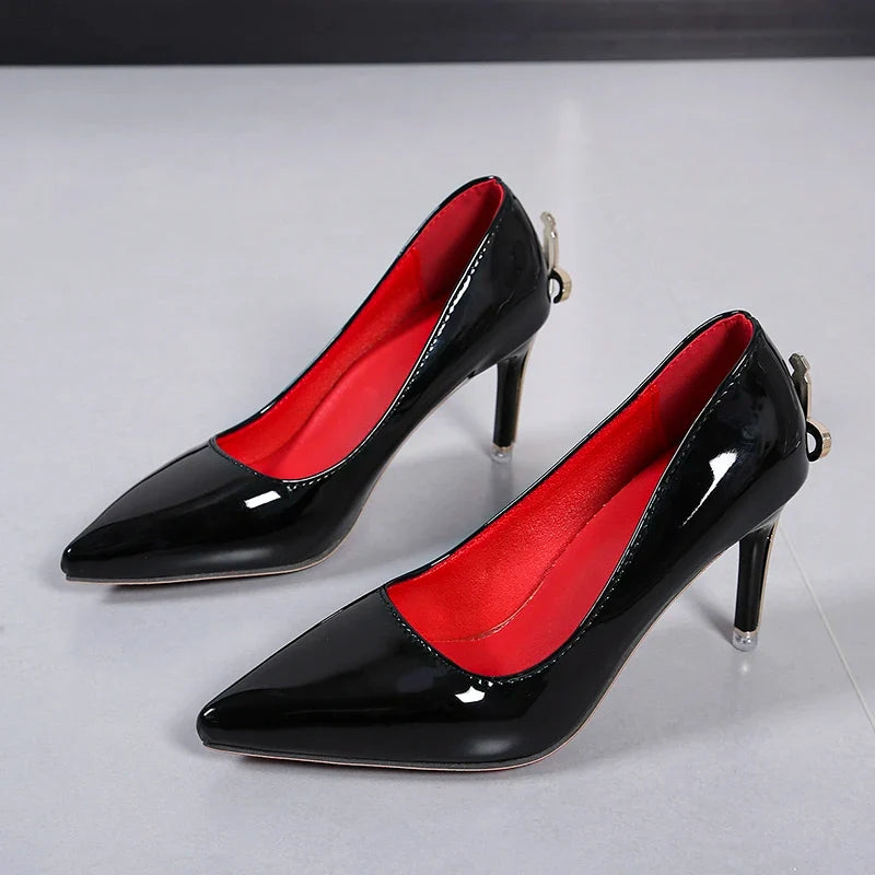 Glossy Sword-Heel Pointed Toe Pumps