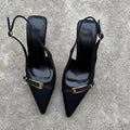 Pointed-Toe Buckle Slingback Heels