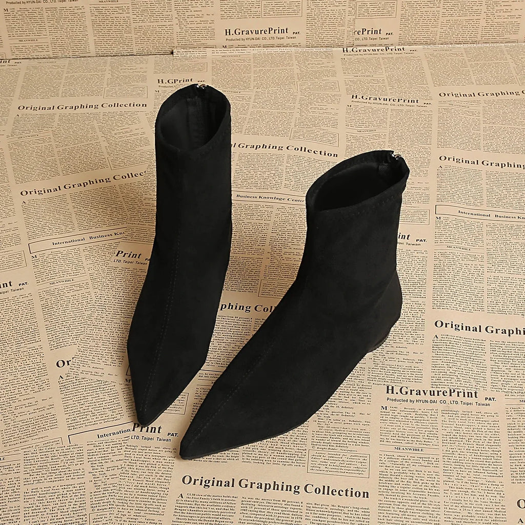 Pointed-Toe Faux Suede Ankle Boots
