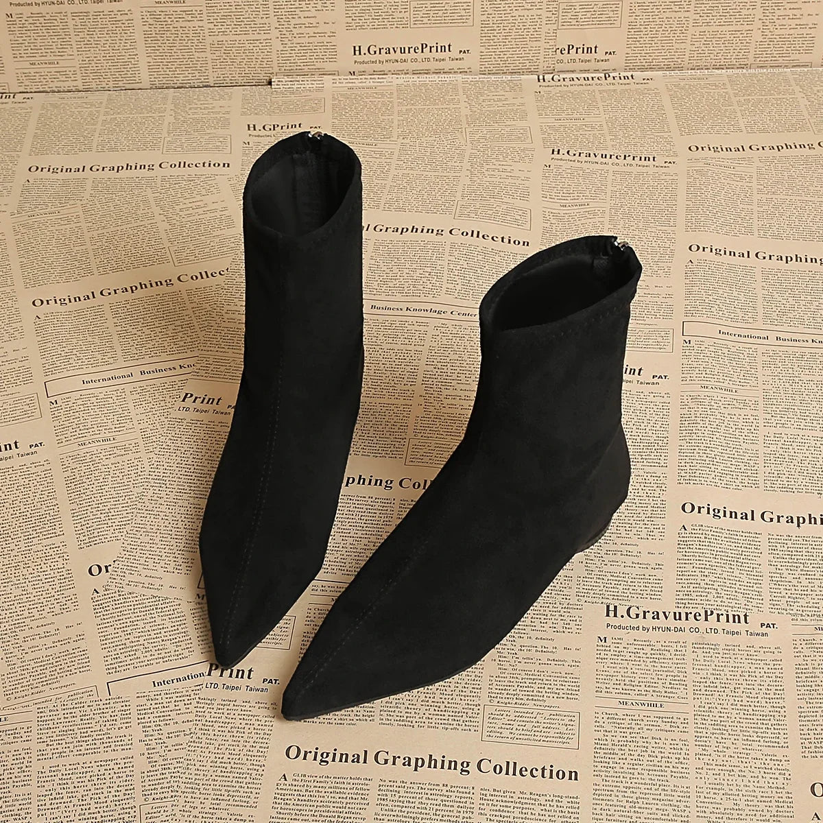Pointed-Toe Faux Suede Ankle Boots