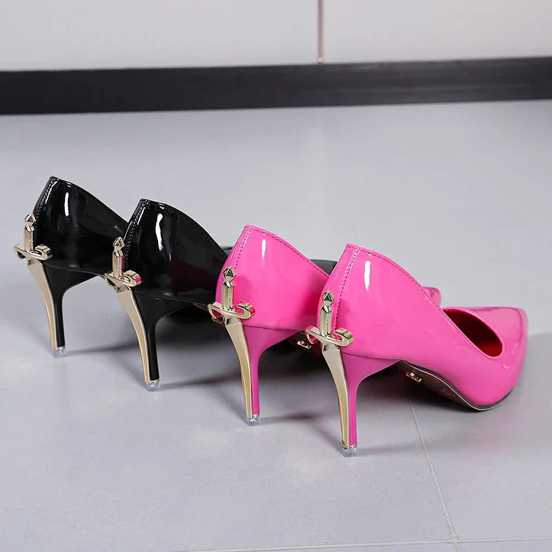 Glossy Sword-Heel Pointed Toe Pumps