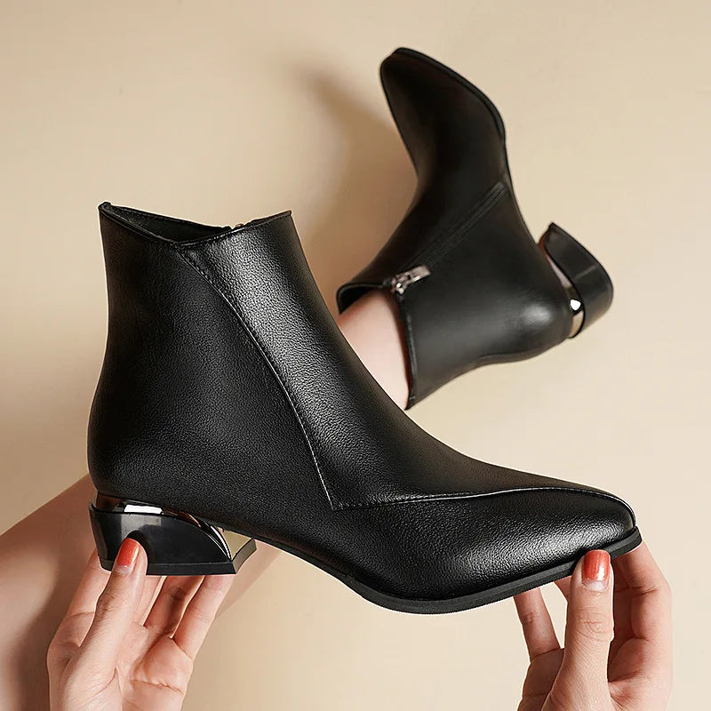 Metallic Heel Pointed-Toe Ankle Boots