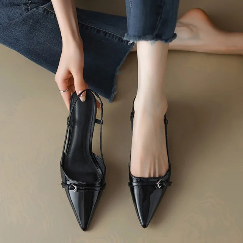 Patent Pointed-Toe Slingback Heels